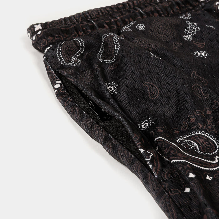 Paisley Mesh Striped Mens Shorts (Brown/White)