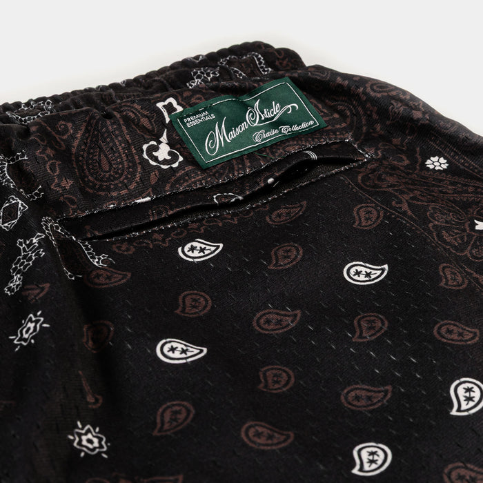 Paisley Mesh Striped Mens Shorts (Brown/White)