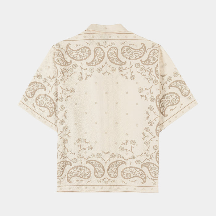 Paisley Seersucker Mens Short Sleeve Shirt (Beige)