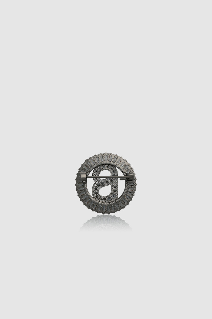 petite crystal ound brooch in hematite by buttonscarves back view