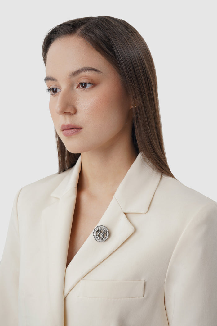 petite crystal ound brooch in hematite by buttonscarves on blazers style look