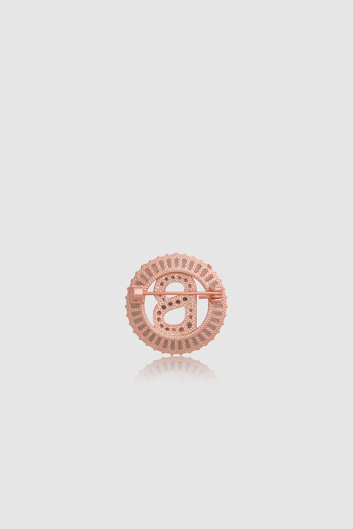 petite crystal round brooch in rose gold by buttonscarves back view