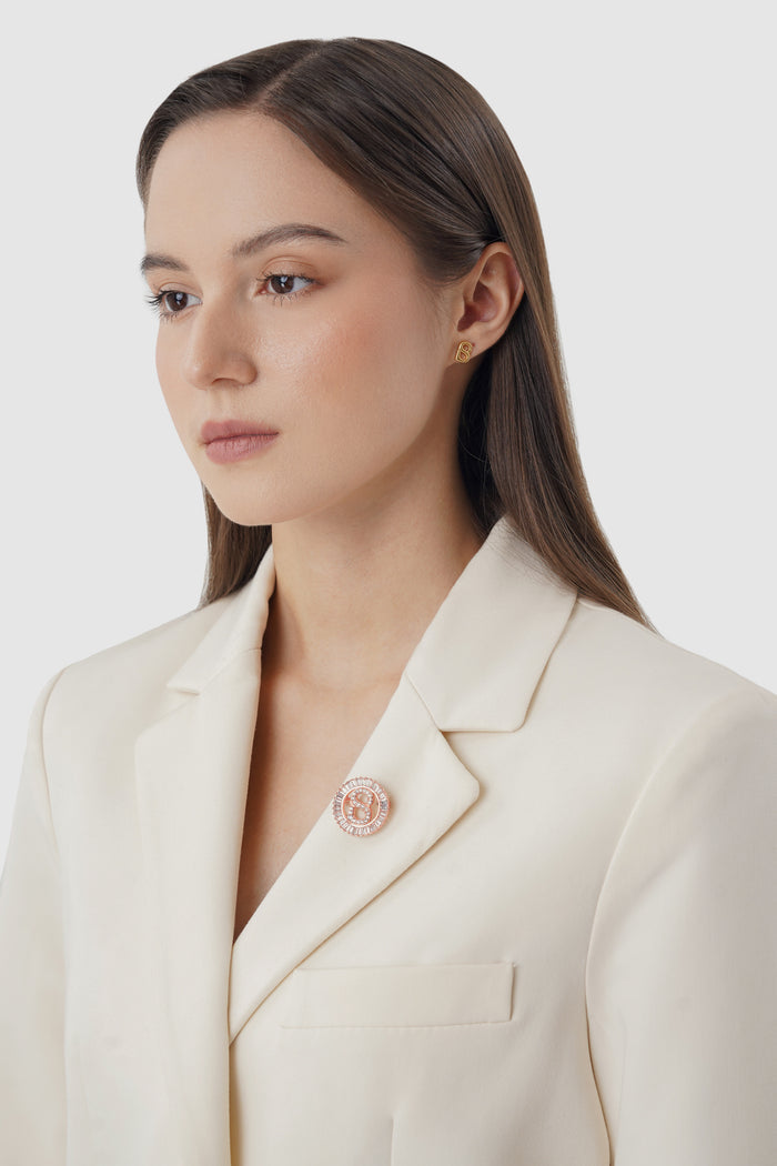 petite crystal round brooch in rose gold by buttonscarves on blazers style look