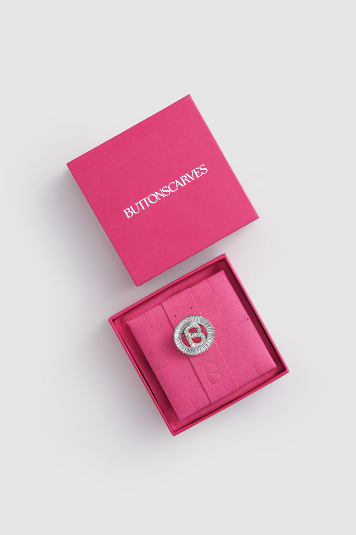 petite crystal round brooch in silver by buttonscarves