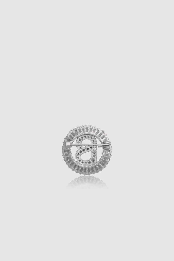 petite crystal round brooch in silver by buttonscarves back view
