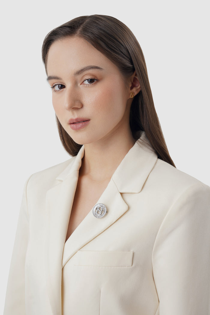 petite crystal round brooch in silver by buttonscarves on blazers style look