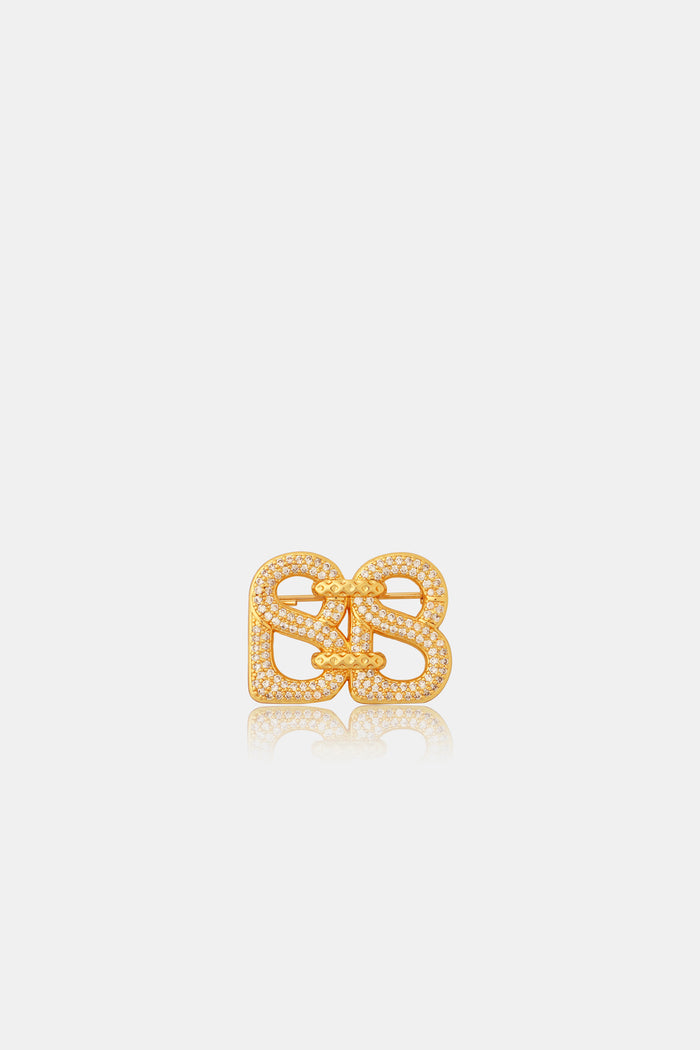 Petite Deux Crystal Brooch - Gold