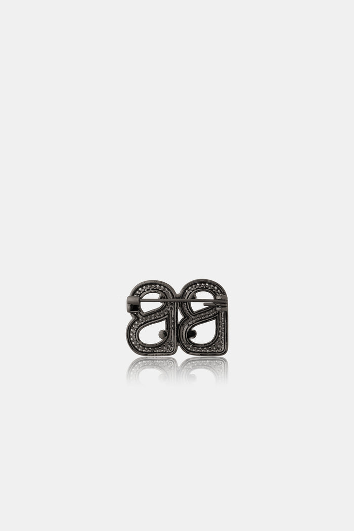 Petite Deux Crystal Brooch - Hematite