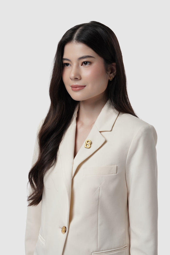 petite signature flat brooch in gold by buttonscarves on blazer
