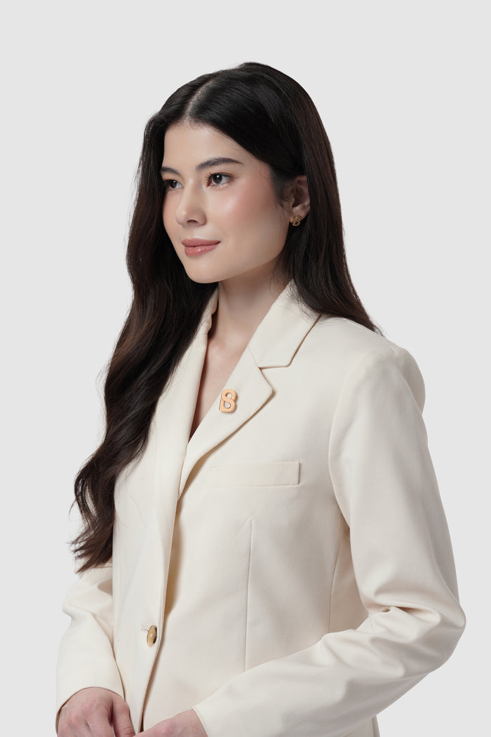 petite signature flat brooch in rose gold by buttonscarves on blazer
