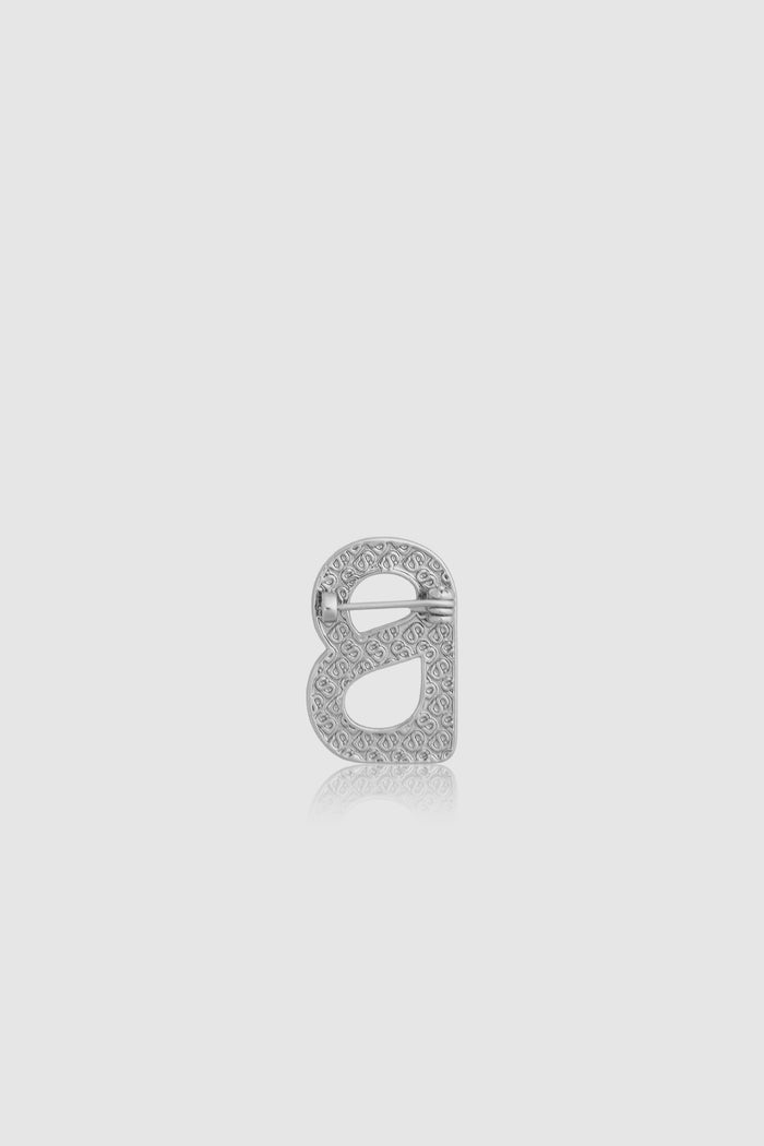 petite signature flat brooch in silver by buttonscarves back view