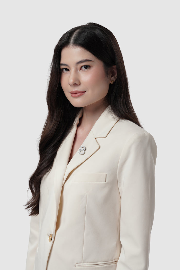 petite signature flat brooch in silver by buttonscarves on blazer