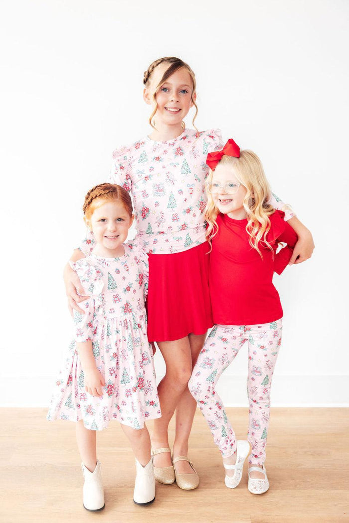 Pink Christmas L/S Ruffle Tee-Mila & Rose ®