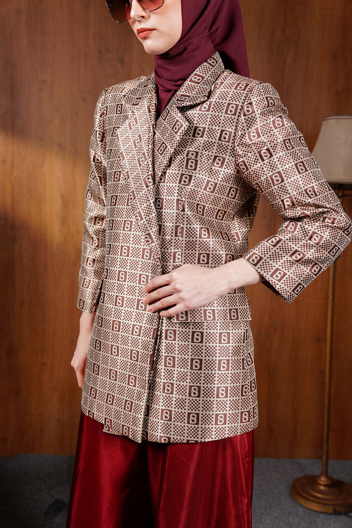 Plaid Jacquard Blazer - Bronze