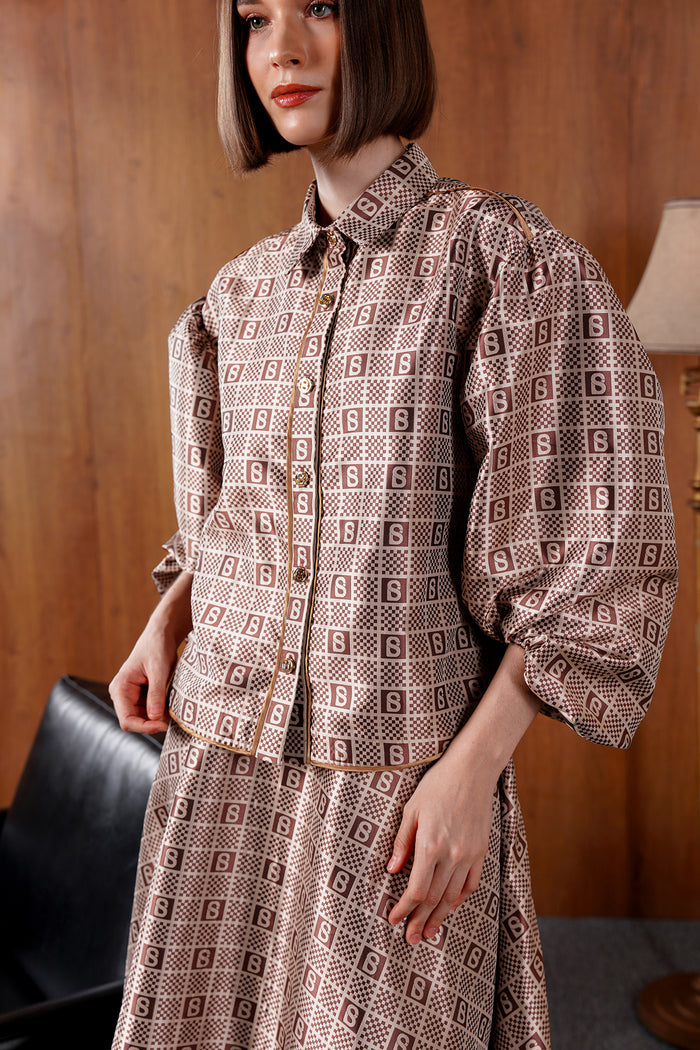 Plaid Jacquard Puff Shirt - Bronze