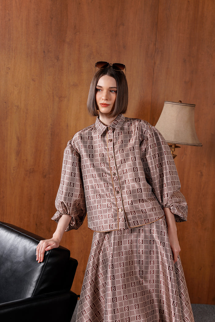 Plaid Jacquard Puff Shirt - Bronze
