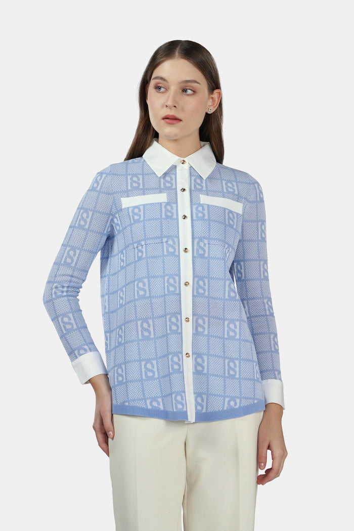 Plaid Knit Shirt - Blue