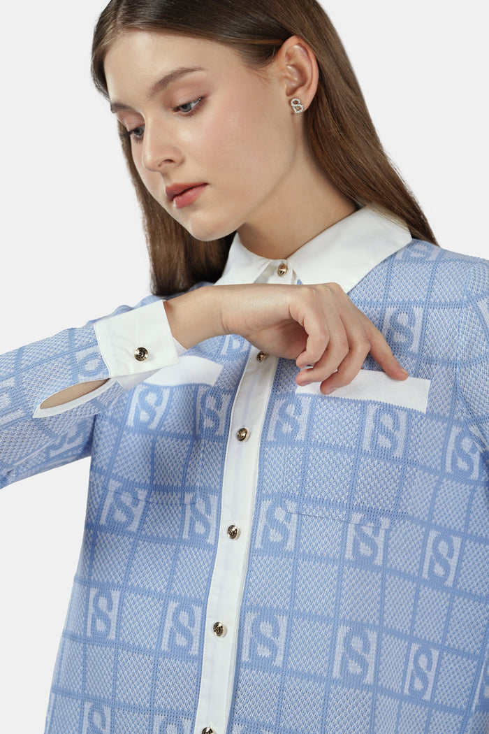 Plaid Knit Shirt - Blue
