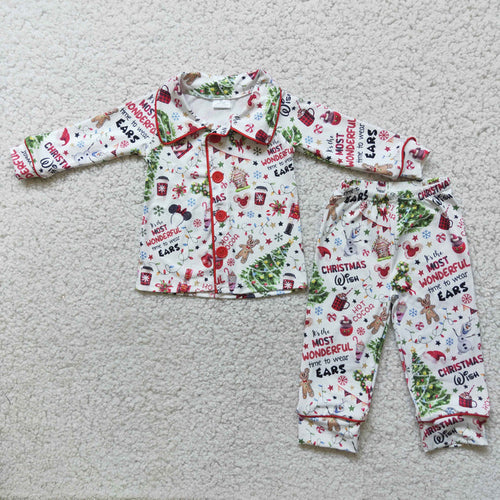 (Promotion) 6 A1-30 Christmas Mouse Print Baby Boys Christmas Buttons Pajamas Clothes Set