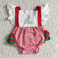 (Promotion) E3-28 Tree Print Baby Girls Christmas Ruffle Strap Bubble Romper