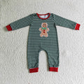 (Promotion)6 A27-2 Gingerbread Embroidery Stripes Baby Boys Christmas Romper
