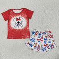 (Promotion)GSSO0110 Cartoon Mouse Red Top Cake White Shorts Girls 4th of July outfits