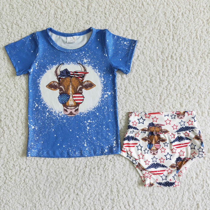 (Promotion)Heifer Stars Baby Girls 4th of July Bummie Set GBO0034