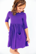 Purple 3/4 Sleeve Pocket Twirl Dress-Mila & Rose ®