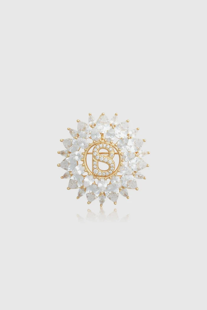 raina brooch in gold detail close-up