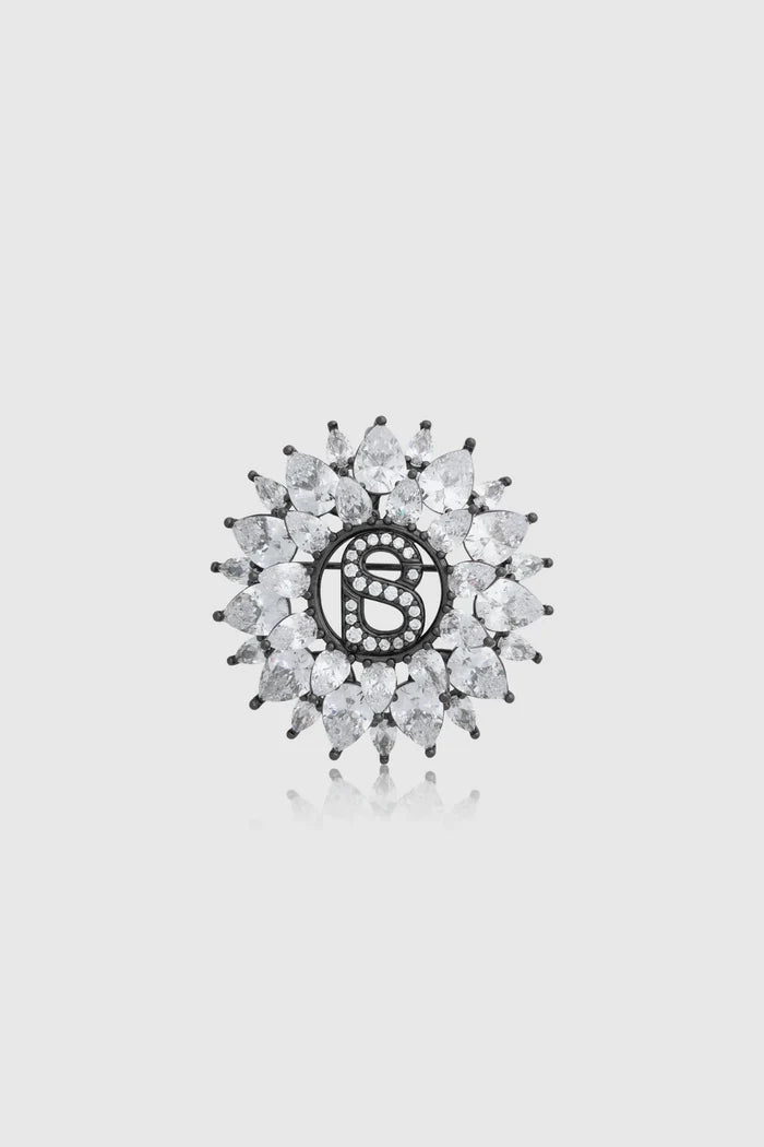 raina brooch in hematite detail close-up