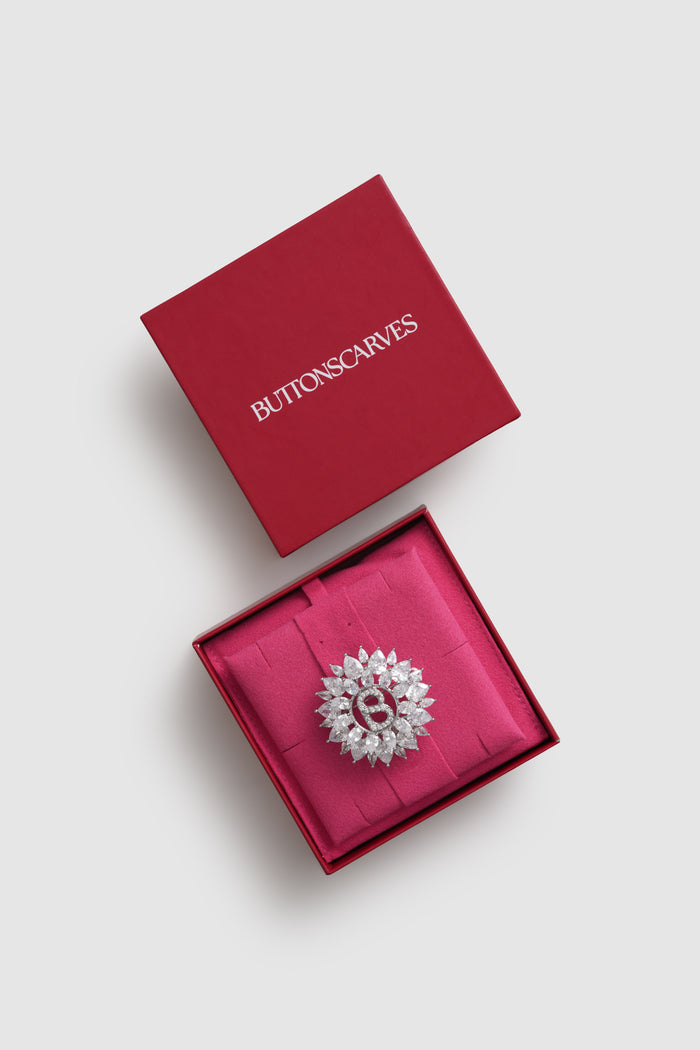 raina brooch in silver by buttonscarves