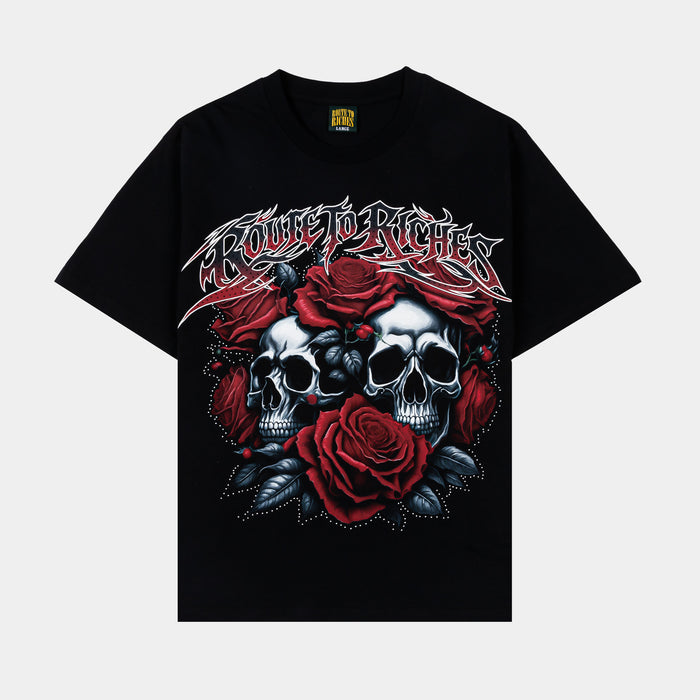 Rose Skull Mens Short Sleeve Shirt (Black/Red)
