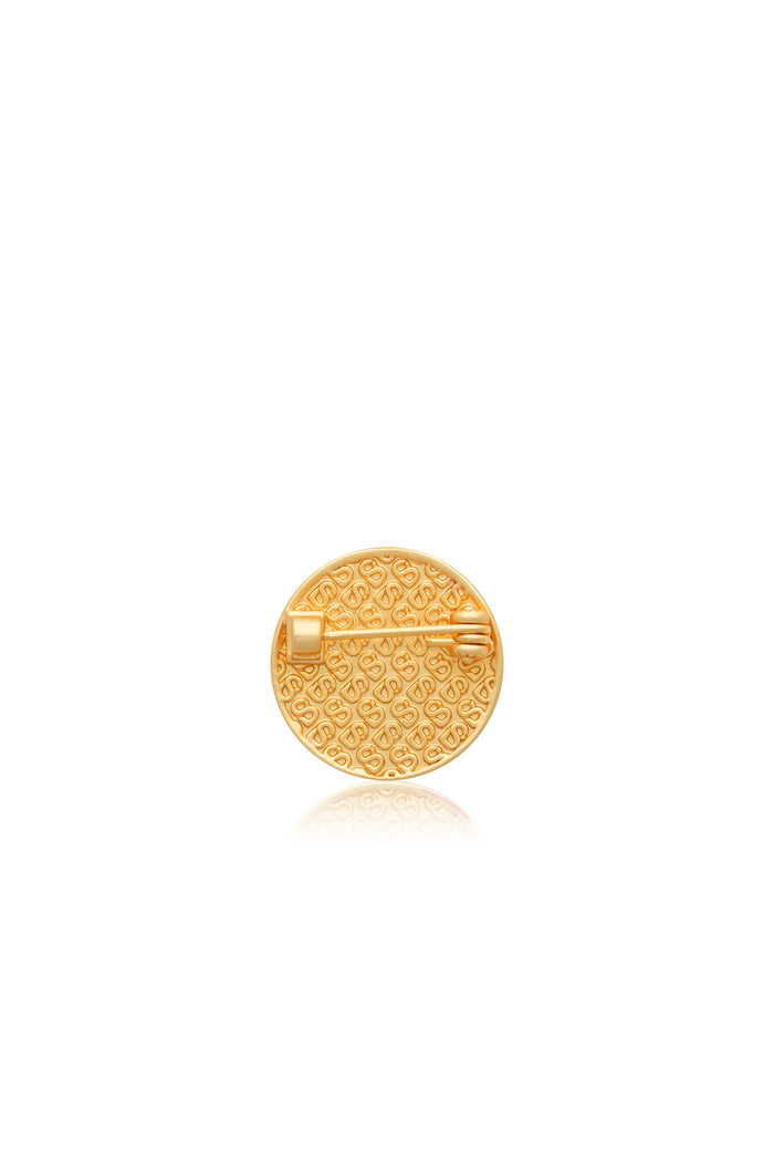 Round Pin Brooch - Beige/Gold
