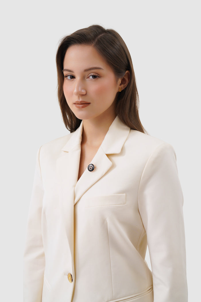 round pin brooch package 06 in black by buttonscarves with rose gold b monogram on blazer