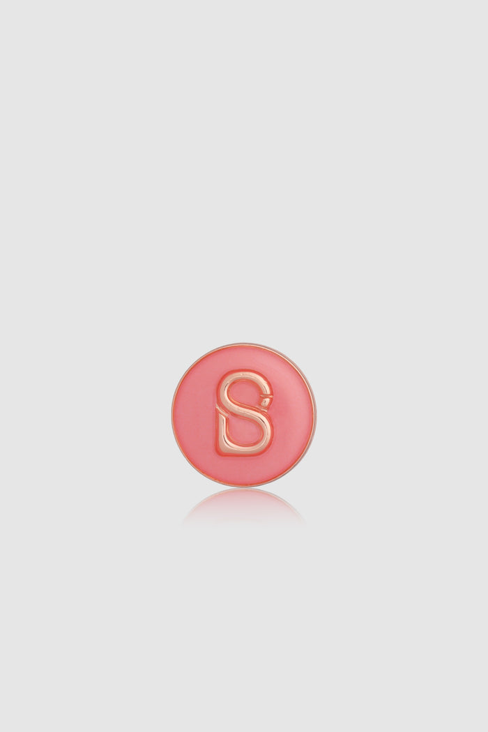 round pin brooch package 06 in pink by buttonscarves with rose gold b monogram front view