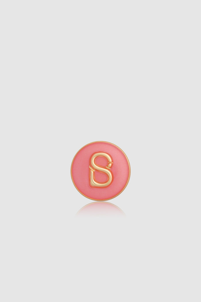 round pin brooch package 06 in pink by buttonscarves with gold b monogram front view