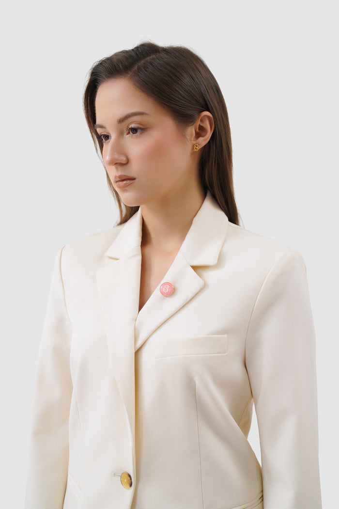 round pin brooch package 06 in pink by buttonscarves with rose gold b monogram on blazer