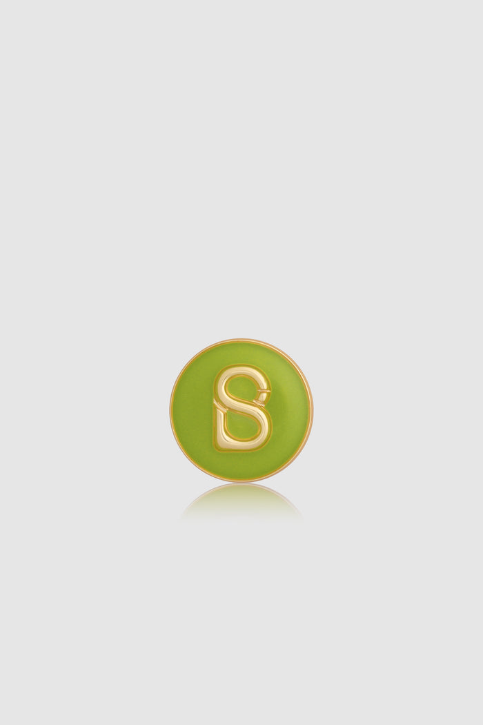 round pin brooch package 06 in spring by buttonscarves with green colour front view