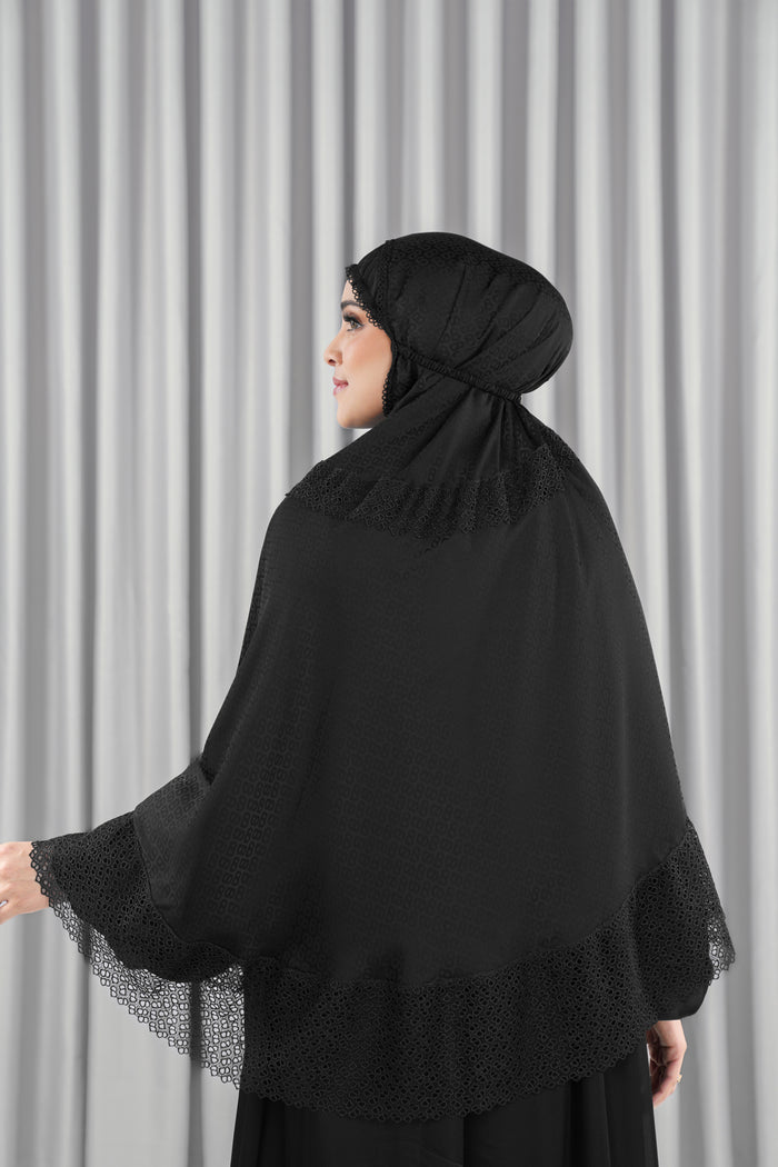 safa bergo in black by buttonscarves back view