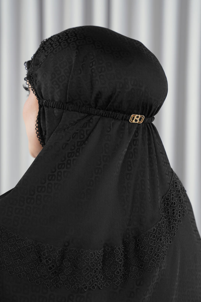 safa bergo in black by buttonscarves with signature briana logo charm