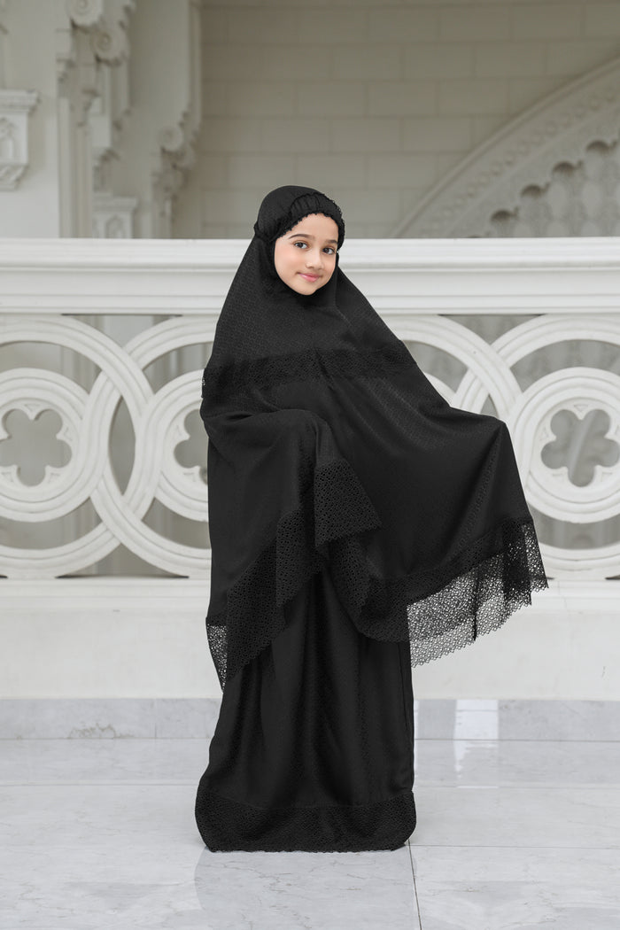 safa kids prayer robe in black by buttonscarves