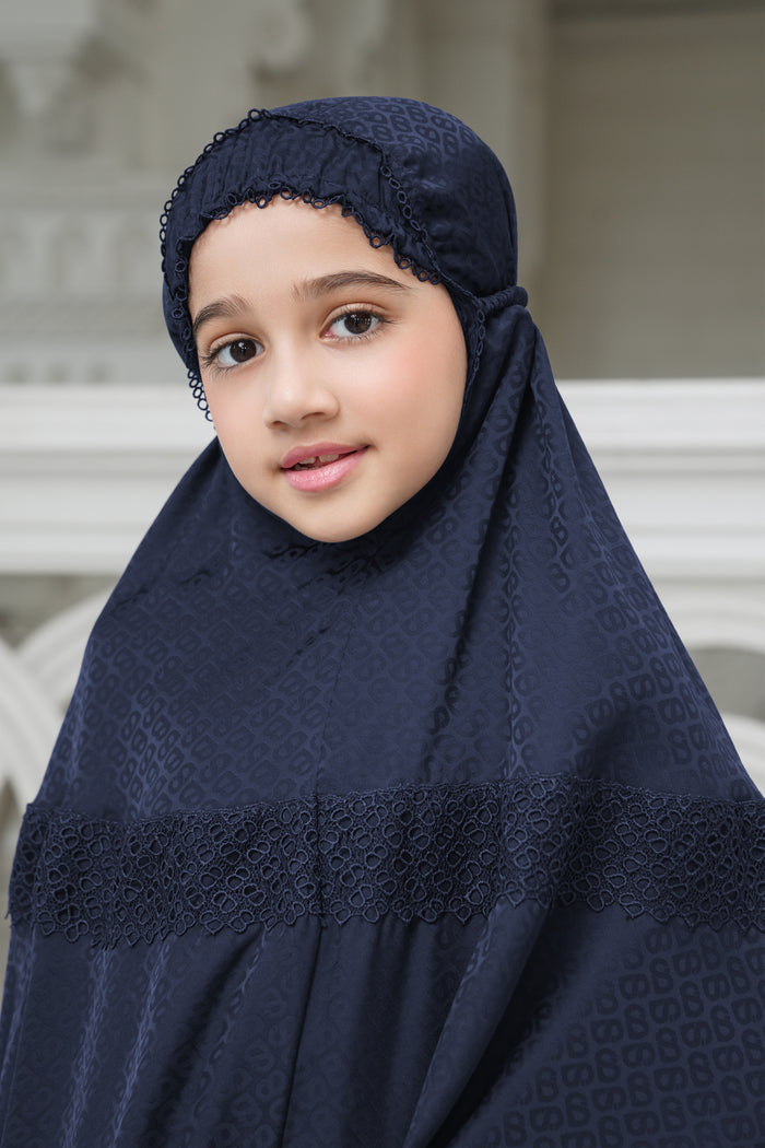 safa kids prayer robe in navy by buttonscarves detail