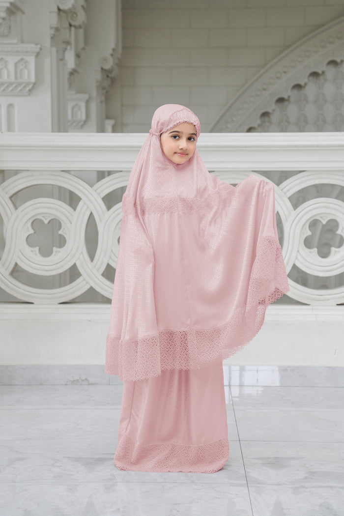 safa kids prayer robe in pink by buttonscarves