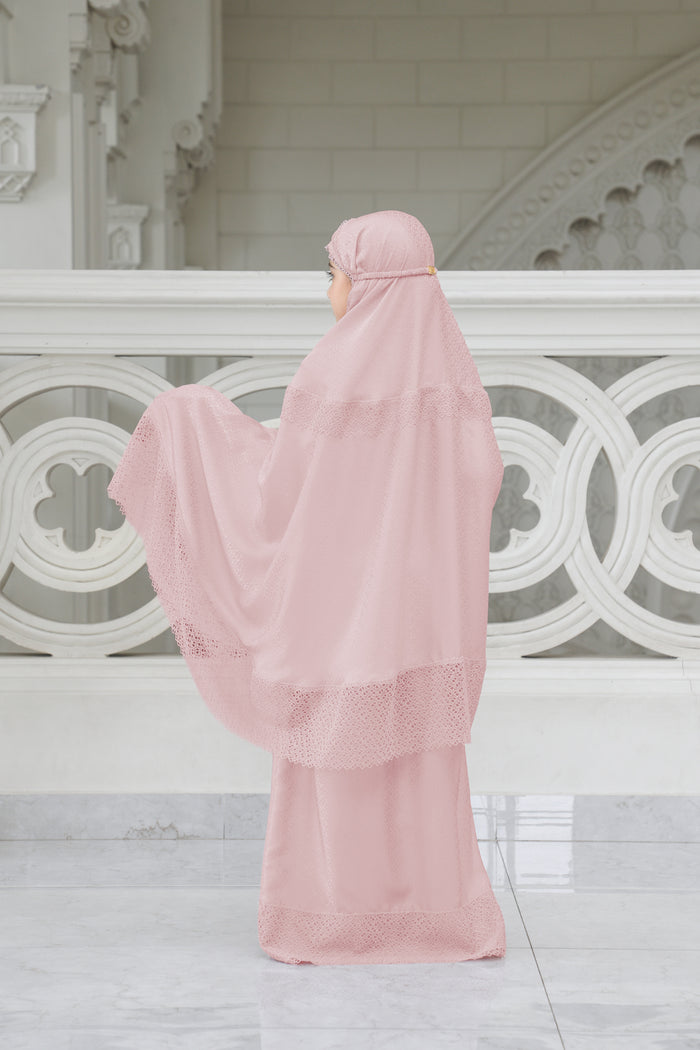 safa kids prayer robe in pink by buttonscarves back view
