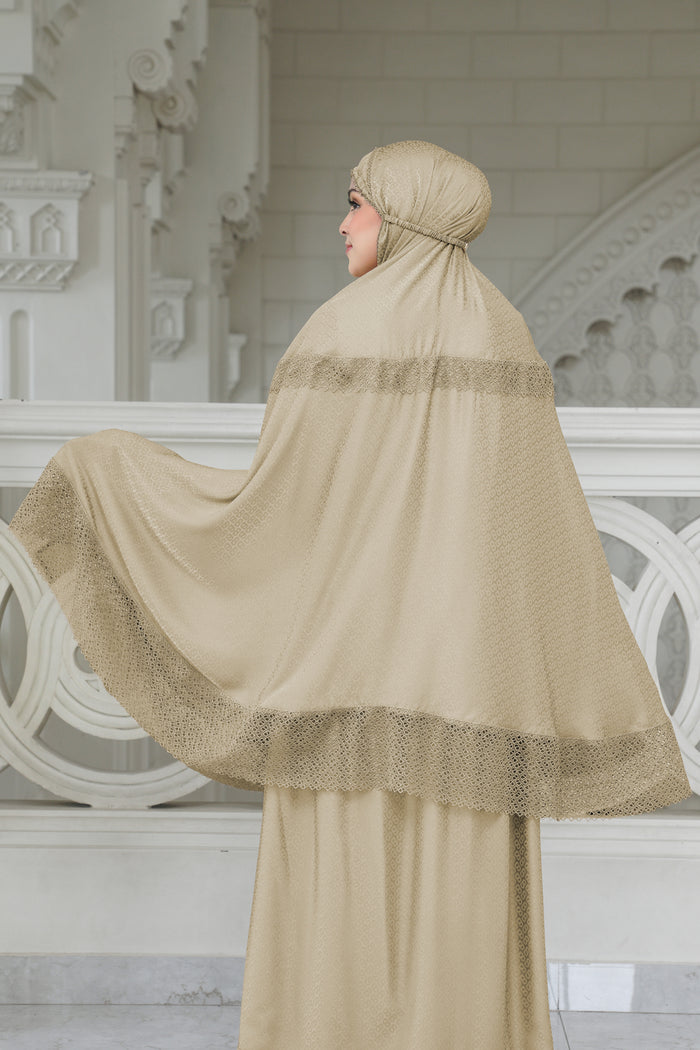 safa prayer robe in beige by buttonscarves back view