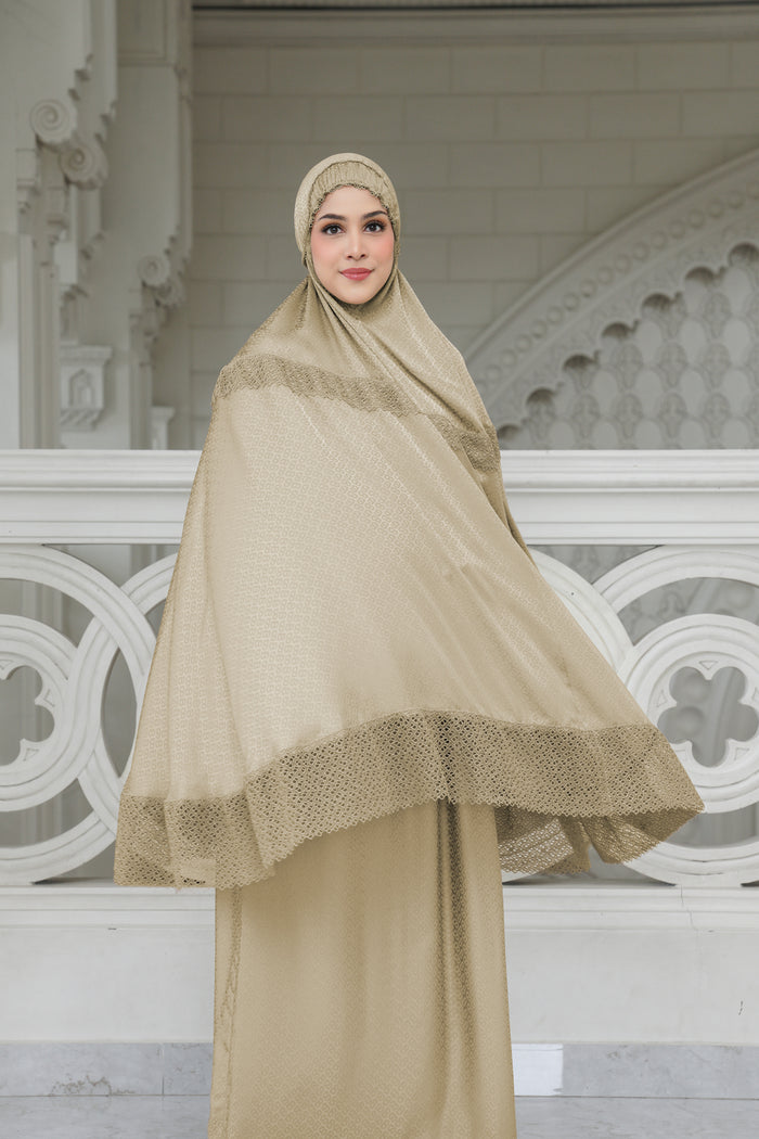 safa prayer robe in beige by buttonscarves front view