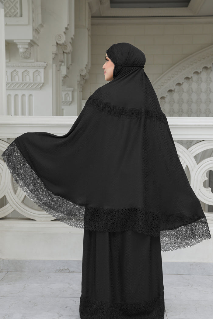 safa prayer robe in black by buttonscarves back view