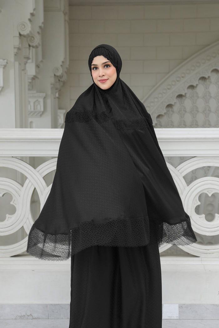 safa prayer robe in black by buttonscarves front view