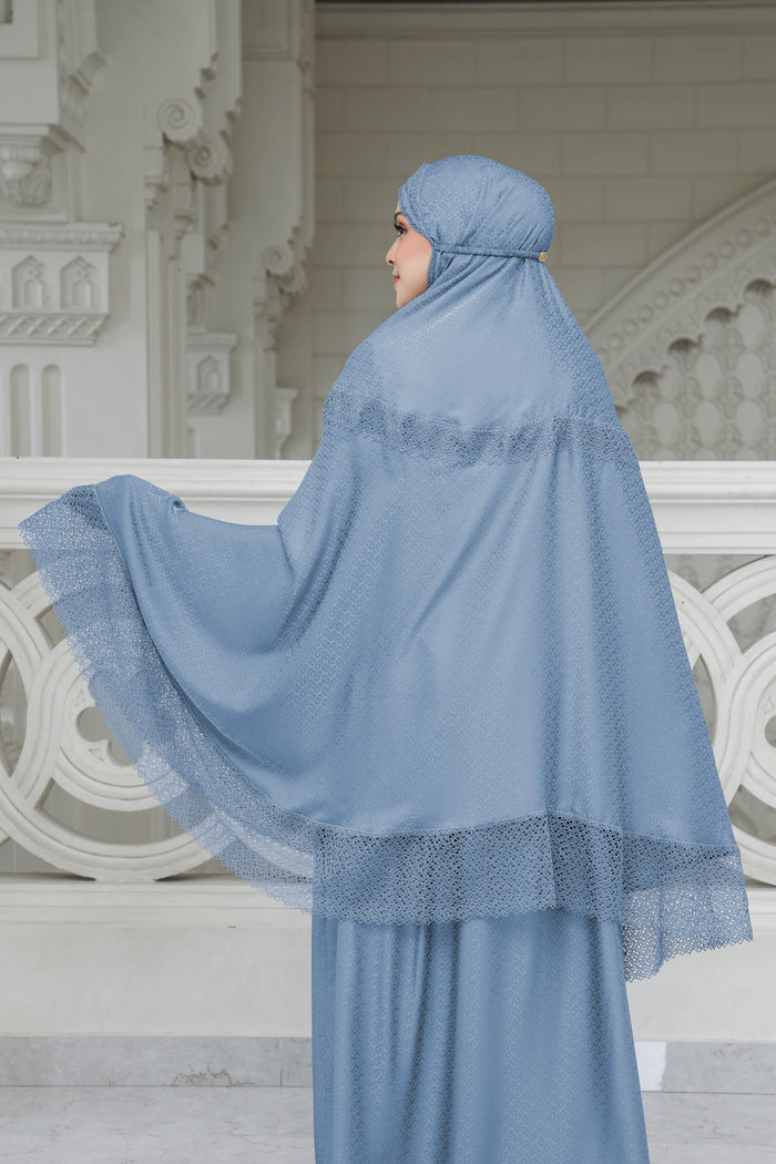 safa prayer robe in blue by buttonscarves back view
