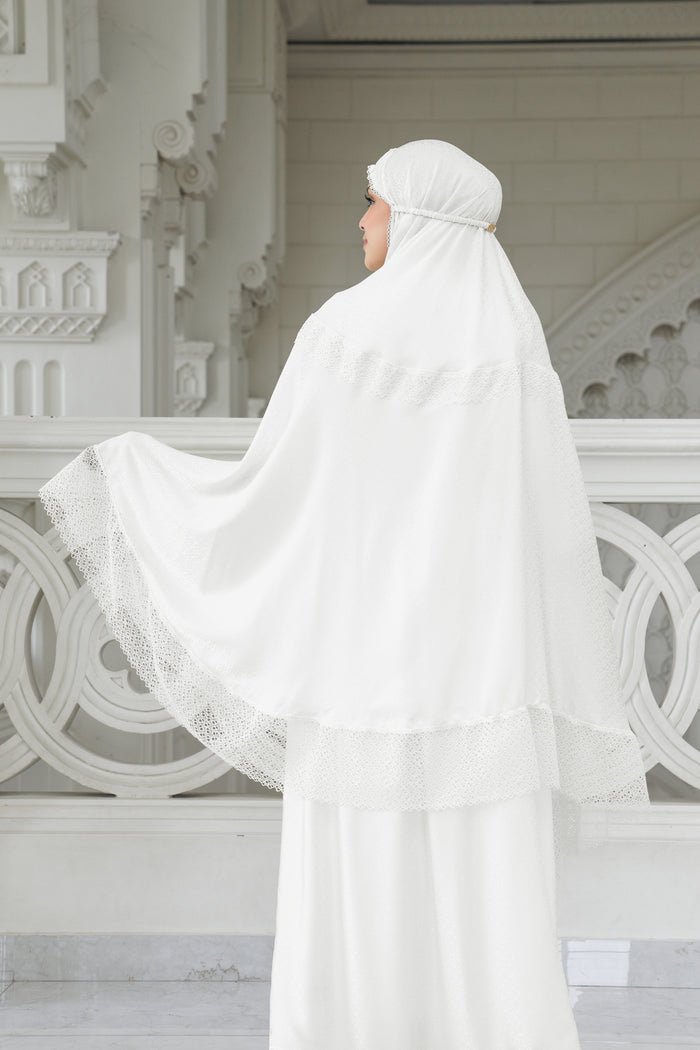 safa prayer robe in broken white by buttonscarves back view